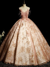 Ball Gown Sequins Appliques Feather Quinceanera Dress